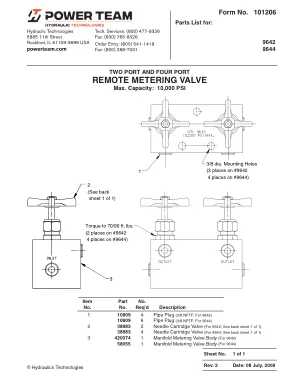Première page de la documentation fabricant: Power Team 101206 – Liste de pièces détachées