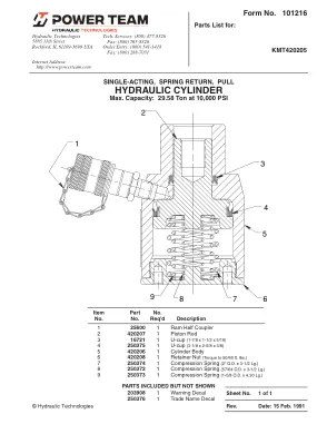 Première page de la documentation fabricant: Power Team 101216 – Liste de pièces détachées