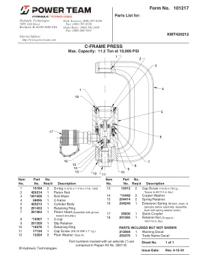 Première page de la documentation fabricant: Power Team 101217 – Liste de pièces détachées
