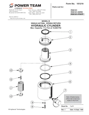 Primera página del documento del fabricante: Power Team 101219 – Lista de recambios