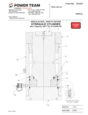 Première page de la documentation fabricant: Power Team 101237 – Liste de pièces détachées