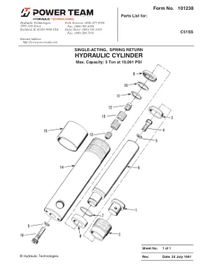 Première page de la documentation fabricant: Power Team 101238 – Liste de pièces détachées