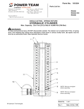 Première page de la documentation fabricant: Power Team 101254 – Liste de pièces détachées