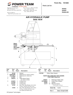 Première page de la documentation fabricant: Power Team 101260 – Liste de pièces détachées