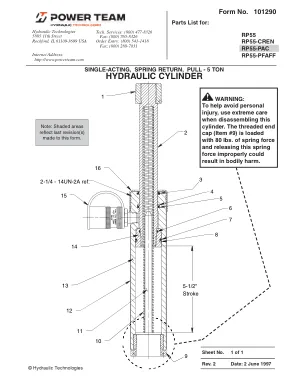 Première page de la documentation fabricant: Power Team 101290 – Liste de pièces détachées