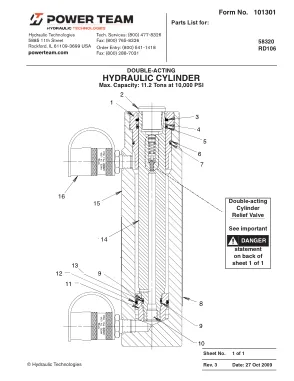 Première page de la documentation fabricant: Power Team 101301 – Liste de pièces détachées