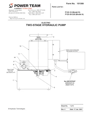 Première page de la documentation fabricant: Power Team 101308 – Liste de pièces détachées