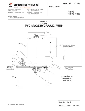 Primera página del documento del fabricante: Power Team 101309 – Lista de recambios