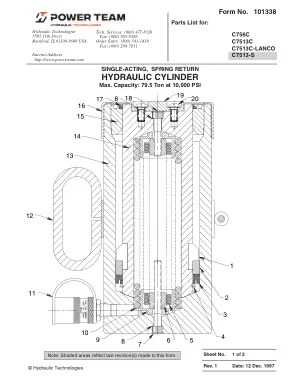 Première page de la documentation fabricant: Power Team 101338 – Liste de pièces détachées