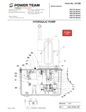 Première page de la documentation fabricant: Power Team 101380 – Liste de pièces détachées