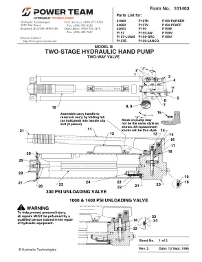 First page of the manufacturer document: Power Team 101403 – Parts list