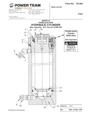 Première page de la documentation fabricant: Power Team 101409 – Liste de pièces détachées