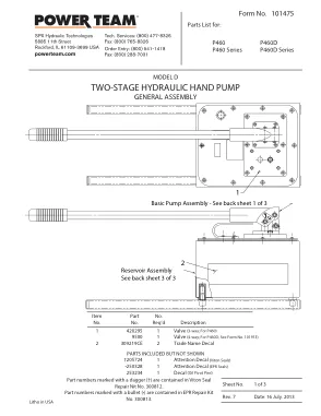 Première page de la documentation fabricant: Power Team 101475 – Liste de pièces détachées
