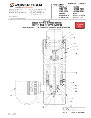 Première page de la documentation fabricant: Power Team 101484 – Liste de pièces détachées