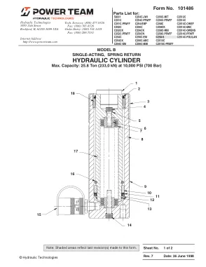 Première page de la documentation fabricant: Power Team 101486 – Liste de pièces détachées