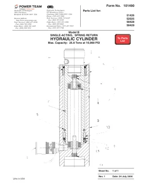 Première page de la documentation fabricant: Power Team 101490 – Liste de pièces détachées