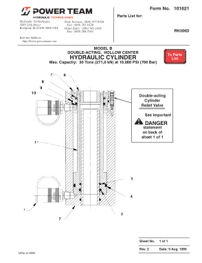 Première page de la documentation fabricant: Power Team 101621 – Liste de pièces détachées