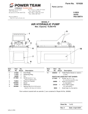Première page de la documentation fabricant: Power Team 101628 – Liste de pièces détachées