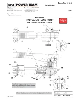 Première page de la documentation fabricant: Power Team 101643 – Liste de pièces détachées
