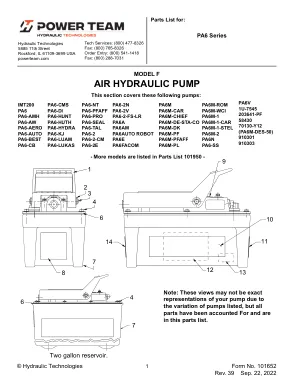 Première page de la documentation fabricant: Power Team 101652 – Liste de pièces détachées