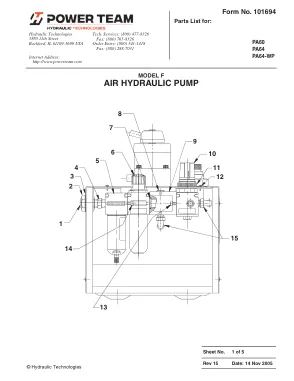 Première page de la documentation fabricant: Power Team 101694 – Liste de pièces détachées