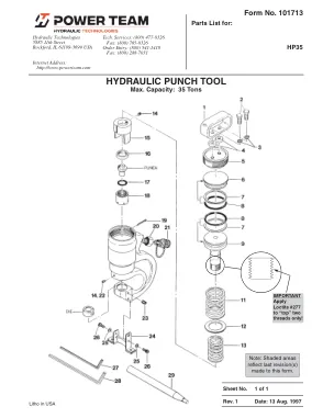 Première page de la documentation fabricant: Power Team 101713 – Liste de pièces détachées