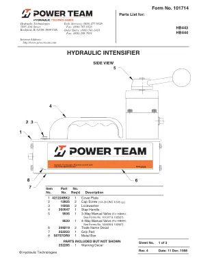 Première page de la documentation fabricant: Power Team 101714 – Liste de pièces détachées