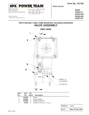 Première page de la documentation fabricant: Power Team 101720 – Liste de pièces détachées