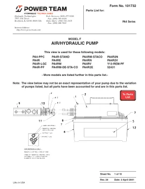 Première page de la documentation fabricant: Power Team 101732 – Liste de pièces détachées