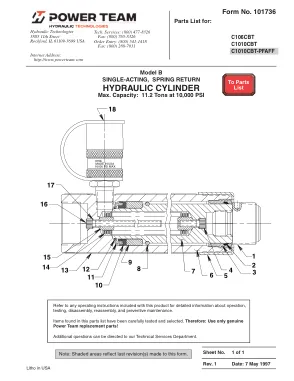 Première page de la documentation fabricant: Power Team 101736 – Liste de pièces détachées