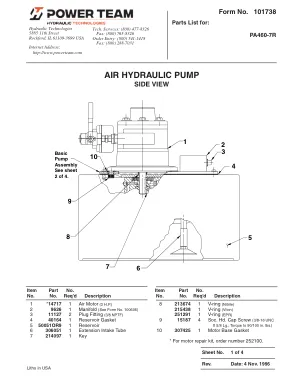 Première page de la documentation fabricant: Power Team 101738 – Liste de pièces détachées