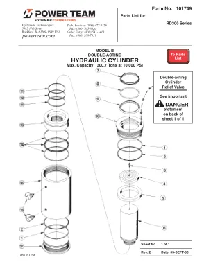 Première page de la documentation fabricant: Power Team 101749 – Liste de pièces détachées
