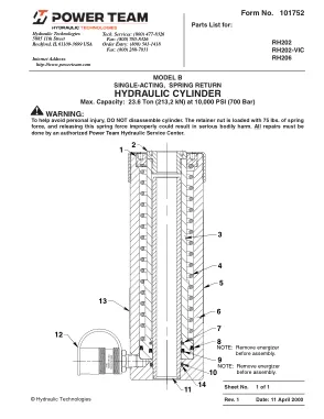 Première page de la documentation fabricant: Power Team 101752 – Liste de pièces détachées