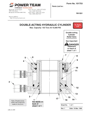Première page de la documentation fabricant: Power Team 101753 – Liste de pièces détachées