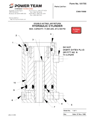 Première page de la documentation fabricant: Power Team 101755 – Liste de pièces détachées