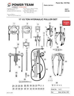 Première page de la documentation fabricant: Power Team 101762 – Liste de pièces détachées