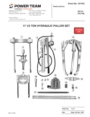First page of the manufacturer document: Power Team 101763 – Parts list
