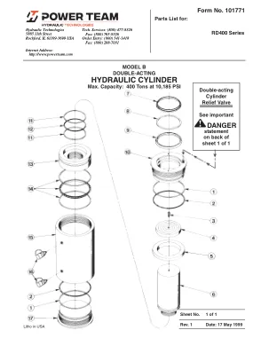 Première page de la documentation fabricant: Power Team 101771 – Liste de pièces détachées