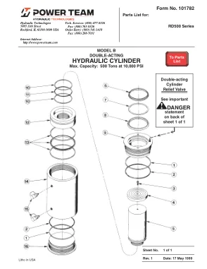 Première page de la documentation fabricant: Power Team 101782 – Liste de pièces détachées