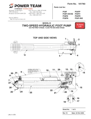 First page of the manufacturer document: Power Team 101783 – Parts list