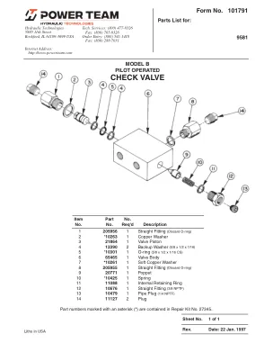 Première page de la documentation fabricant: Power Team 101791 – Liste de pièces détachées