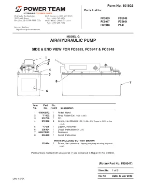 Première page de la documentation fabricant: Power Team 101802 – Liste de pièces détachées