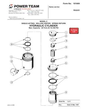 Première page de la documentation fabricant: Power Team 101809 – Liste de pièces détachées