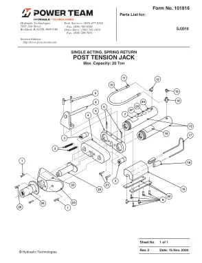Première page de la documentation fabricant: Power Team 101816 – Liste de pièces détachées