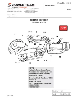 Première page de la documentation fabricant: Power Team 101840 – Liste de pièces détachées