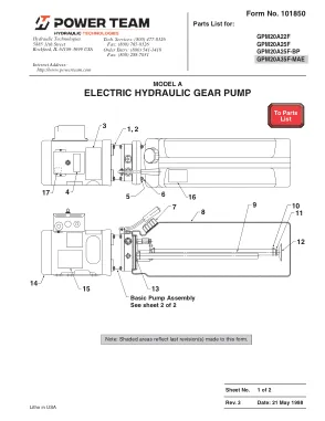 Première page de la documentation fabricant: Power Team 101850 – Liste de pièces détachées