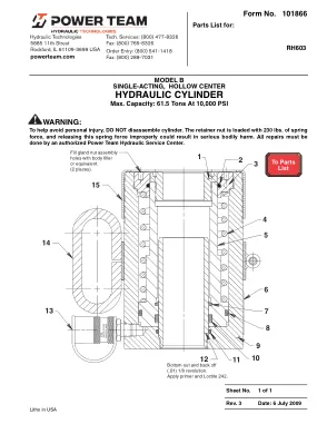 Première page de la documentation fabricant: Power Team 101866 – Liste de pièces détachées