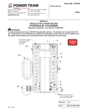 Première page de la documentation fabricant: Power Team 101878 – Liste de pièces détachées