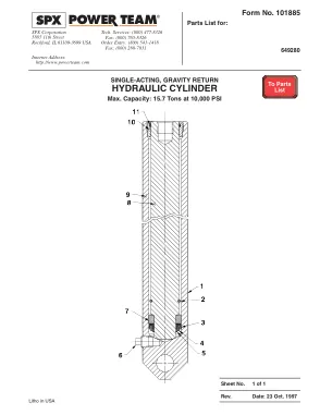 Première page de la documentation fabricant: Power Team 101885 – Liste de pièces détachées