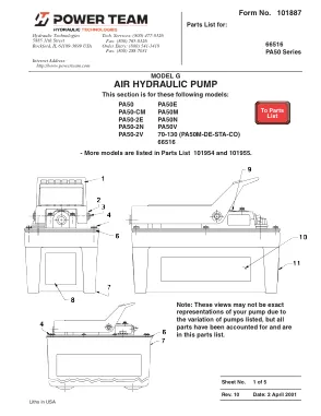 Première page de la documentation fabricant: Power Team 101887 – Liste de pièces détachées